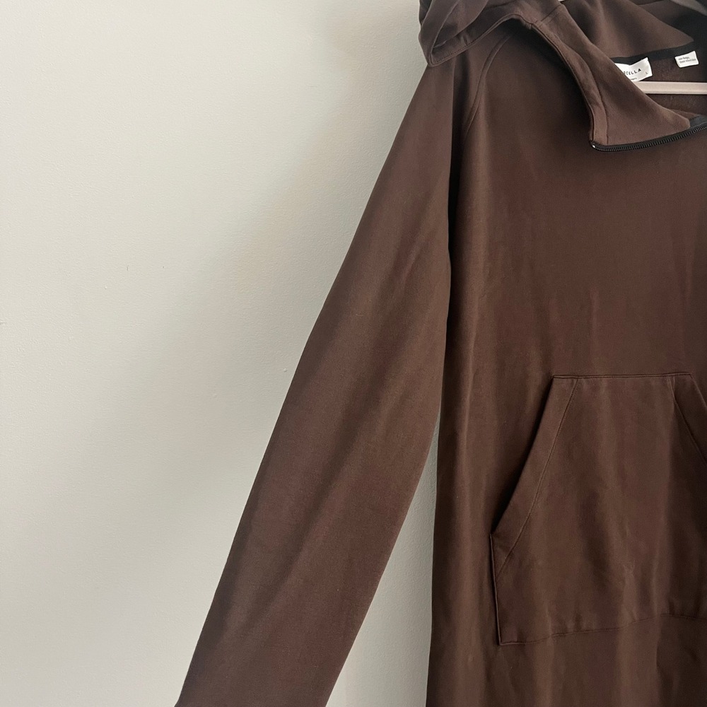 Marcella NYC Brown Asymmetric Zip Hoodie Maxi Dress Thumbhole Fleece L - Picture 7 of 8